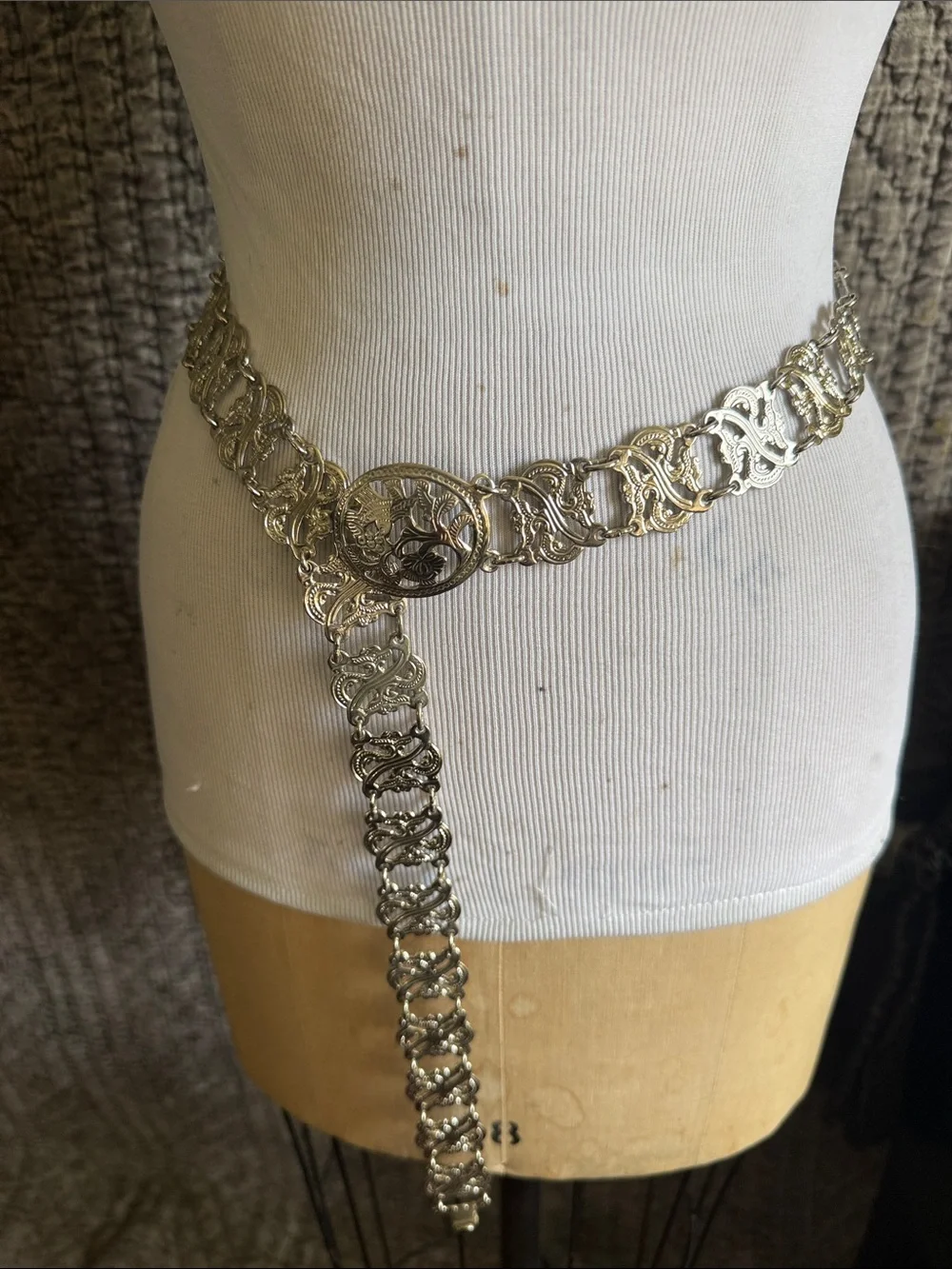 Silver-Tone Filigree Chain Link Waist Belt - Women Accessories